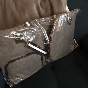 Gray and navy duffel bag—brand new